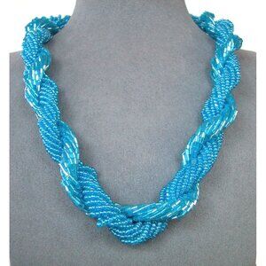 Handmade Blue Beaded Twisted Necklace With Lobster Clasp & 2" Extender